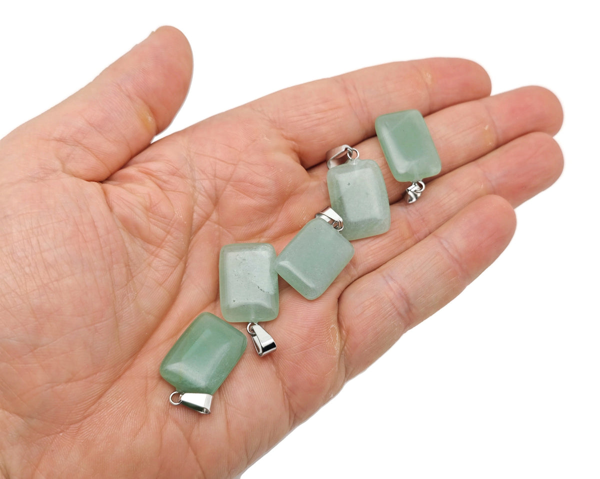 A rectangle-shaped aventurine crystal pendant from GemstoneGO, showcasing a smooth green gemstone with natural gemstone details.