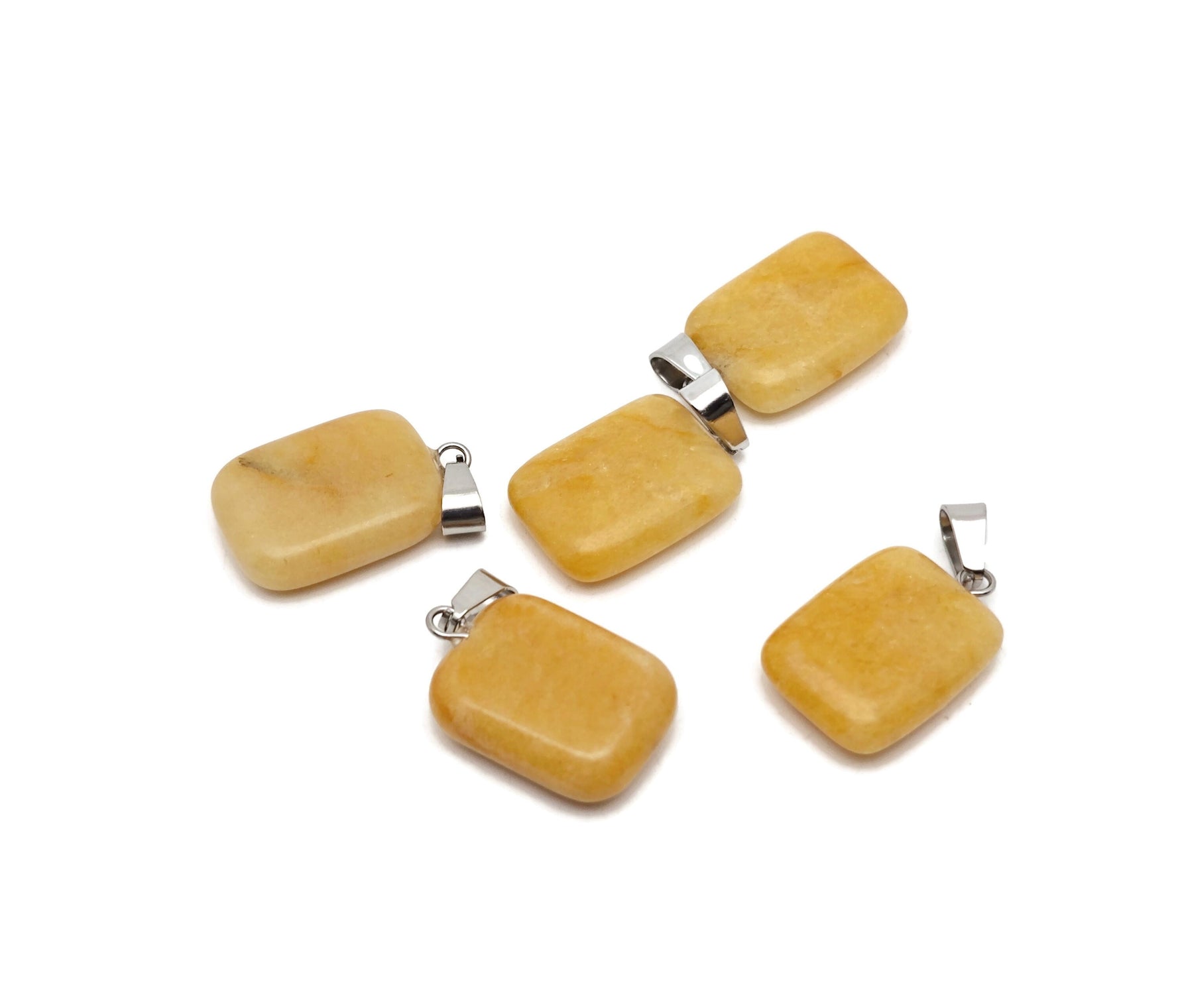 Yellow jade rectangle-shaped crystal pendant from GemstoneGO, showcasing a polished gemstone with a vibrant yellow hue.