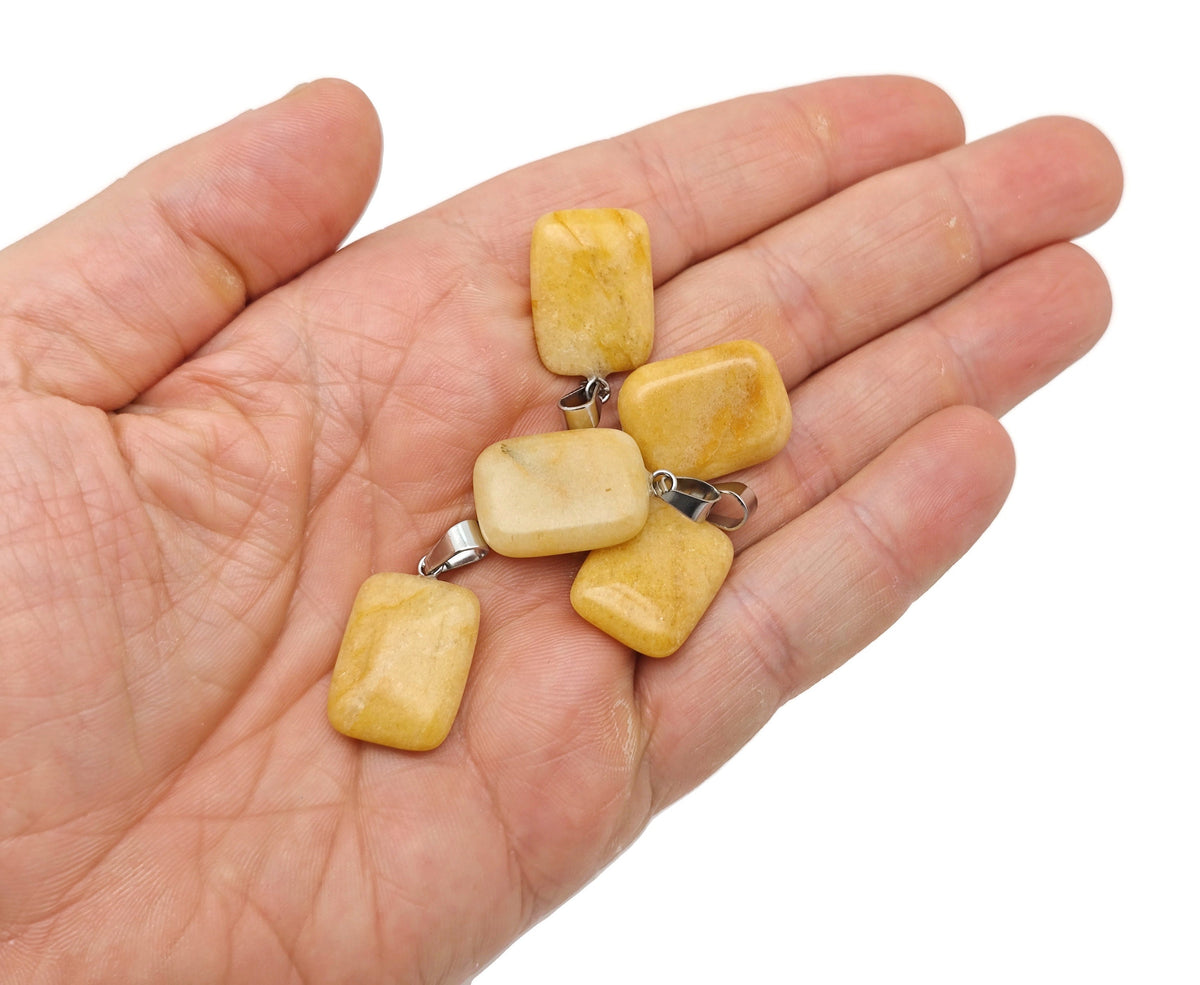 Yellow jade rectangle-shaped crystal pendant from GemstoneGO, showcasing a polished, vibrant gemstone with a smooth rectangular design.