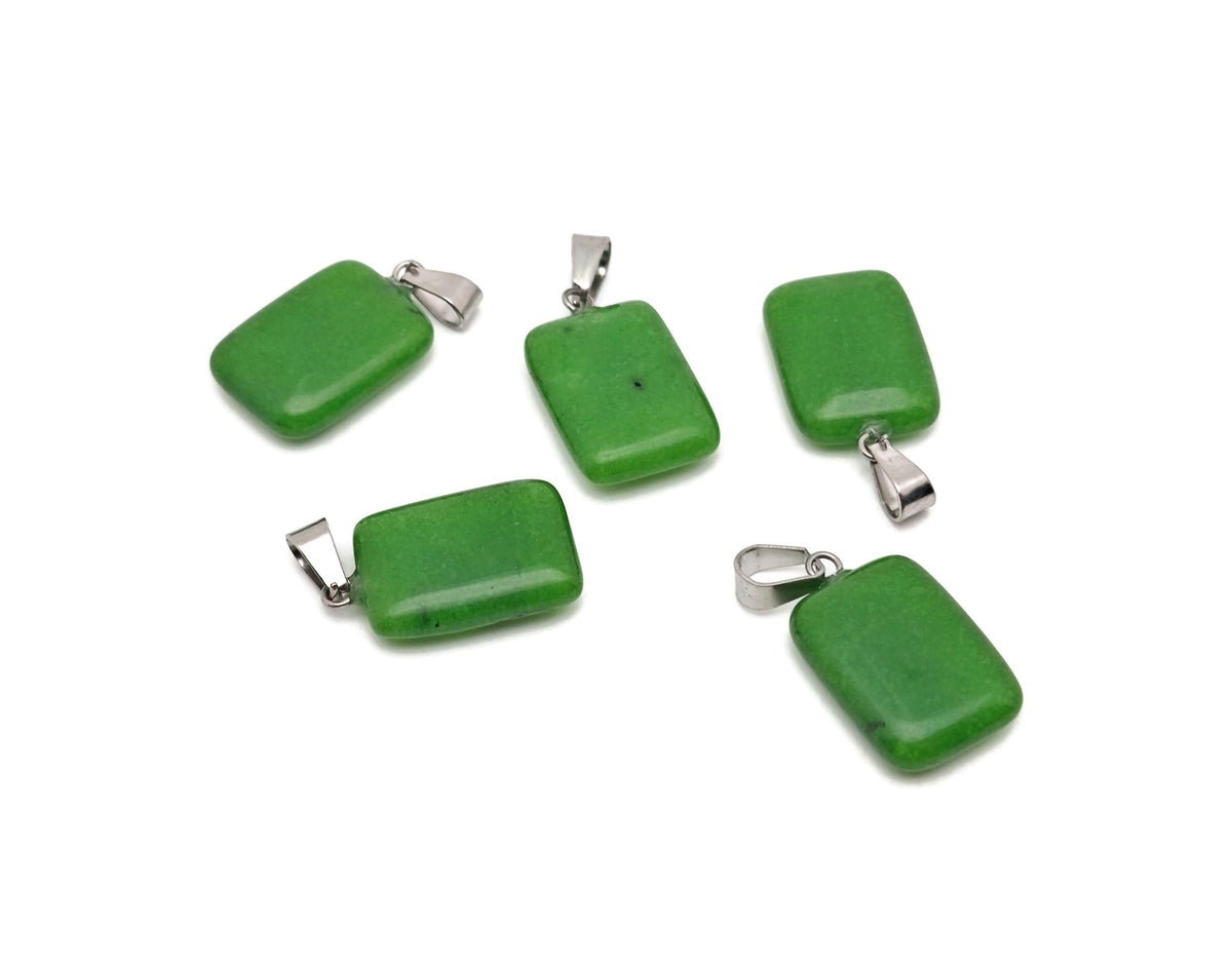 Green agate rectangle pendant from GemstoneGO featuring a polished gemstone crystal for jewelry making or adornment.