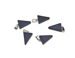 Blue Goldstone triangle-shaped crystal pendant from GemstoneGO, showcasing a sparkling blue and gold-streaked gemstone necklace.