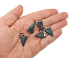 Moss agate triangle shape crystal pendant from GemstoneGO, featuring natural green and brown mineral patterns on a polished stone.