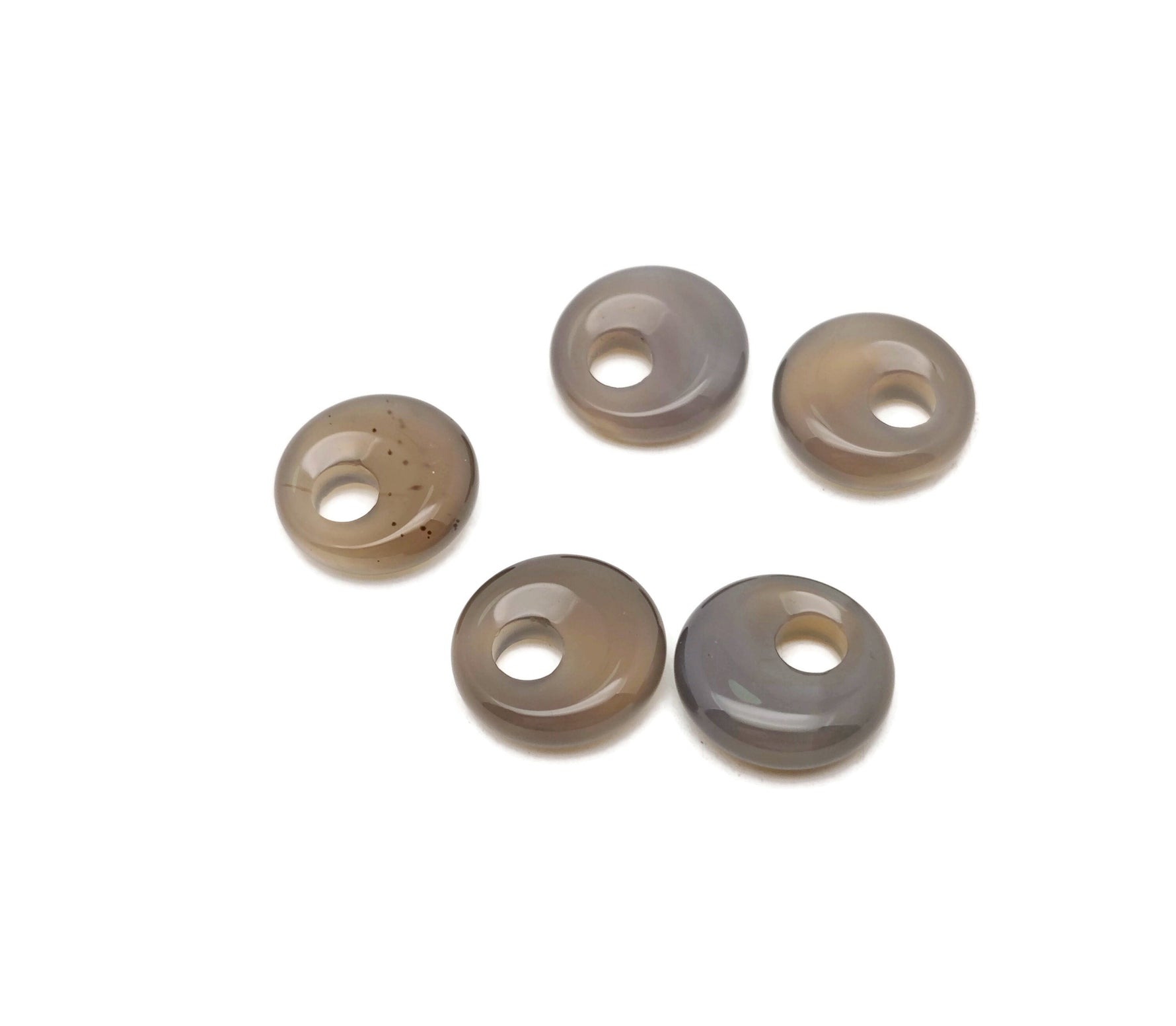 Grey agate crystal donut pendant featuring a Pi stone design, 18mm size, from GemstoneGO.