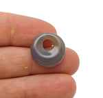 Grey Agate crystal donut pendant, 18mm Pi Stone from GemstoneGO, showcasing smooth, polished stone with natural grey banding.
