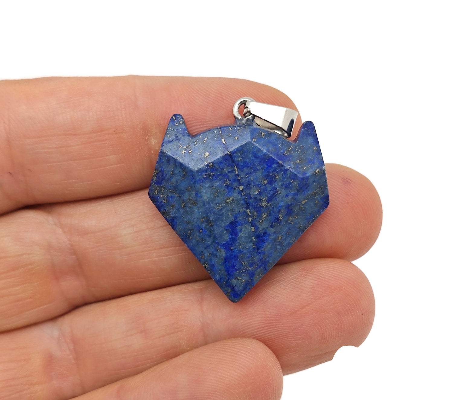 Pendentif tête de loup en lapis-lazuli - Pierre naturelle sculptée en cristal - Tête de loup en cristal - Bijou en cristal tête de loup - NC1473
