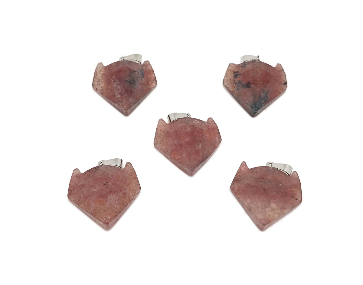 Strawberry Quartz wolf head gemstone pendant from GemstoneGO, featuring detailed crystal jewelry design on a necklace chain.