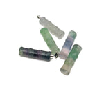 Fluorite bamboo-shaped crystal pendant by GemstoneGO, showcasing a vibrant green and purple protective gemstone jewelry piece.