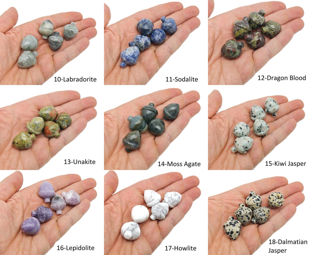 Crystal Acorn carved gemstone from GemstoneGO, Reiki healing crystal ornament, 26mm mixed gemstones for home decoration.