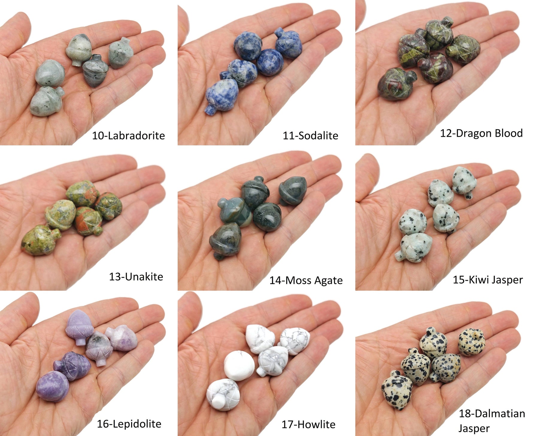 Crystal Acorn carved gemstone from GemstoneGO, Reiki healing crystal ornament, 26mm mixed gemstones for home decoration.
