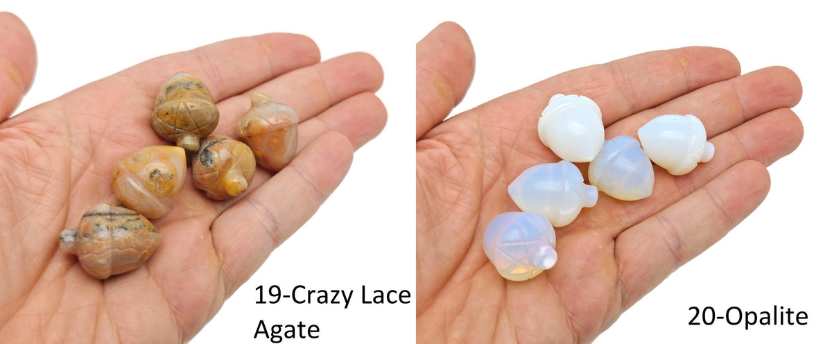 Crystal Acorn carved gemstone from GemstoneGO, 26mm, used for Reiki healing and home crystal decoration, featuring mixed gemstone colors.