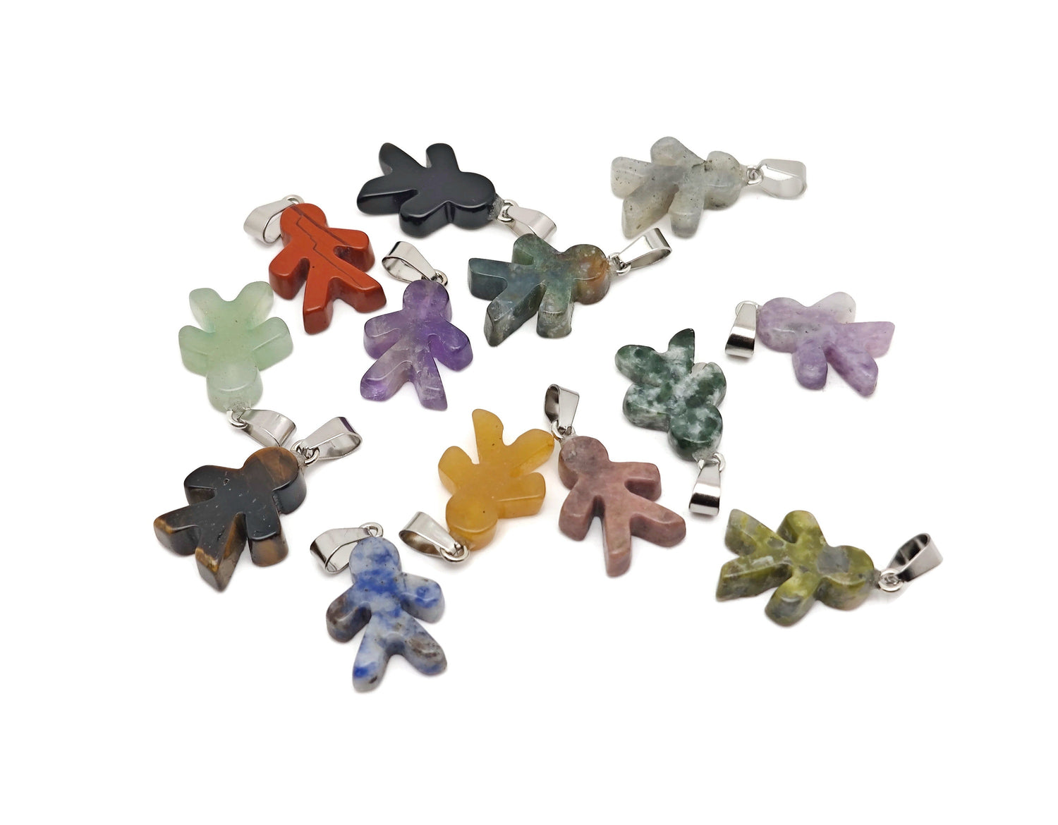 Gingerbread cookies men crystal pendant by GemstoneGO, featuring detailed mineral specimen design for Christmas jewelry.