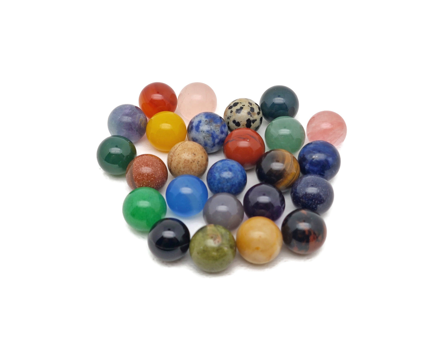 12mm gemstone crystal sphere from GemstoneGO, featuring a mix of colorful polished gemstone balls for decorative or spiritual use