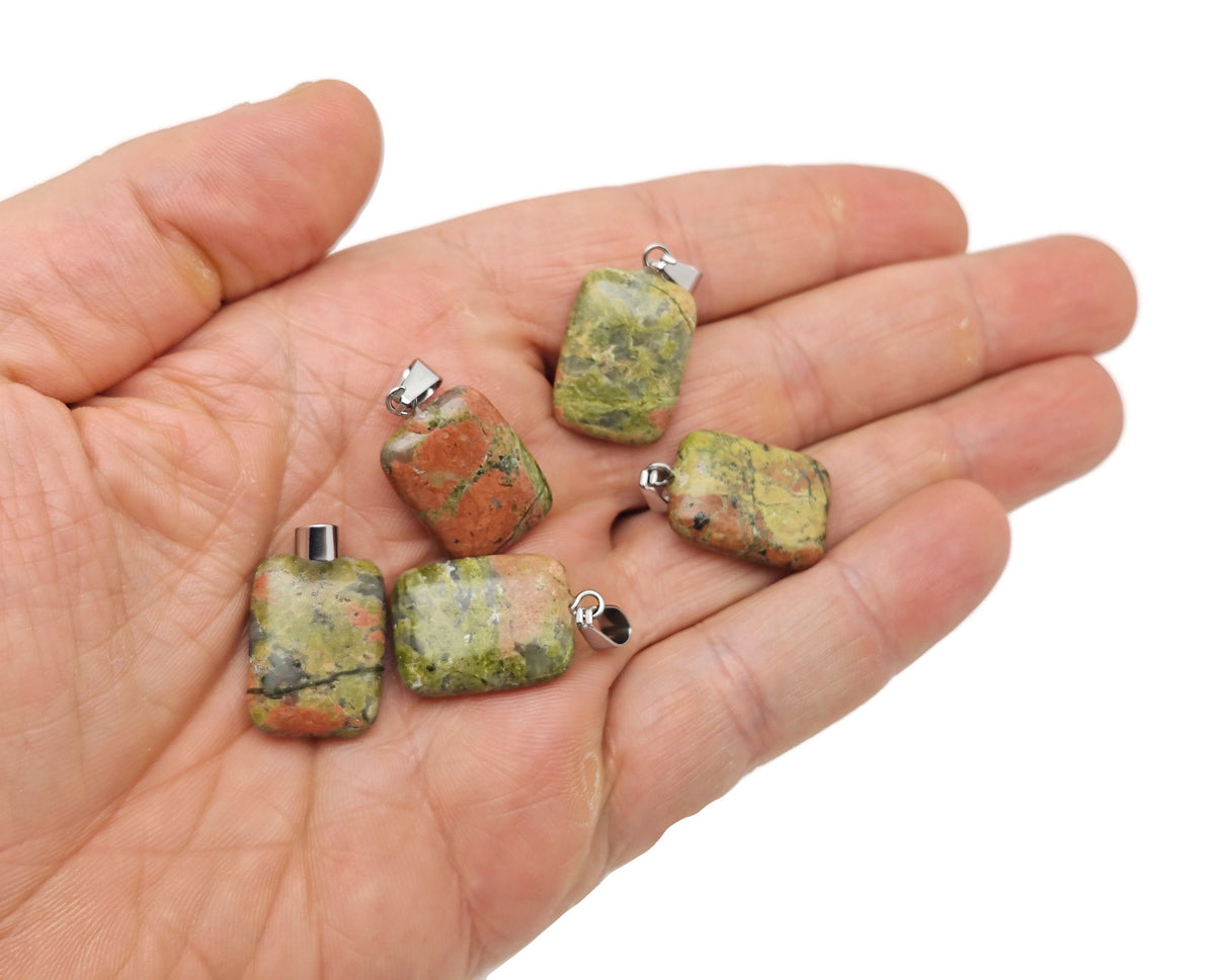 Rectangle shape crystal pendant from GemstoneGO featuring natural, mixed gemstones for jewelry making and decorative use.