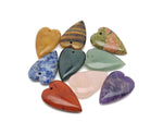 Long heart-shaped gemstone crystal pendant by GemstoneGO featuring a large, sharp, healing heart-shaped crystal in mixed colors.