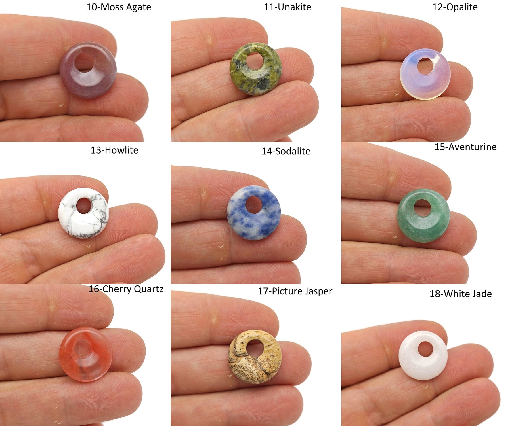Colorful gemstone crystal donut from GemstoneGO, 18mm Pi stone healing rock with vibrant mixed gemstones.