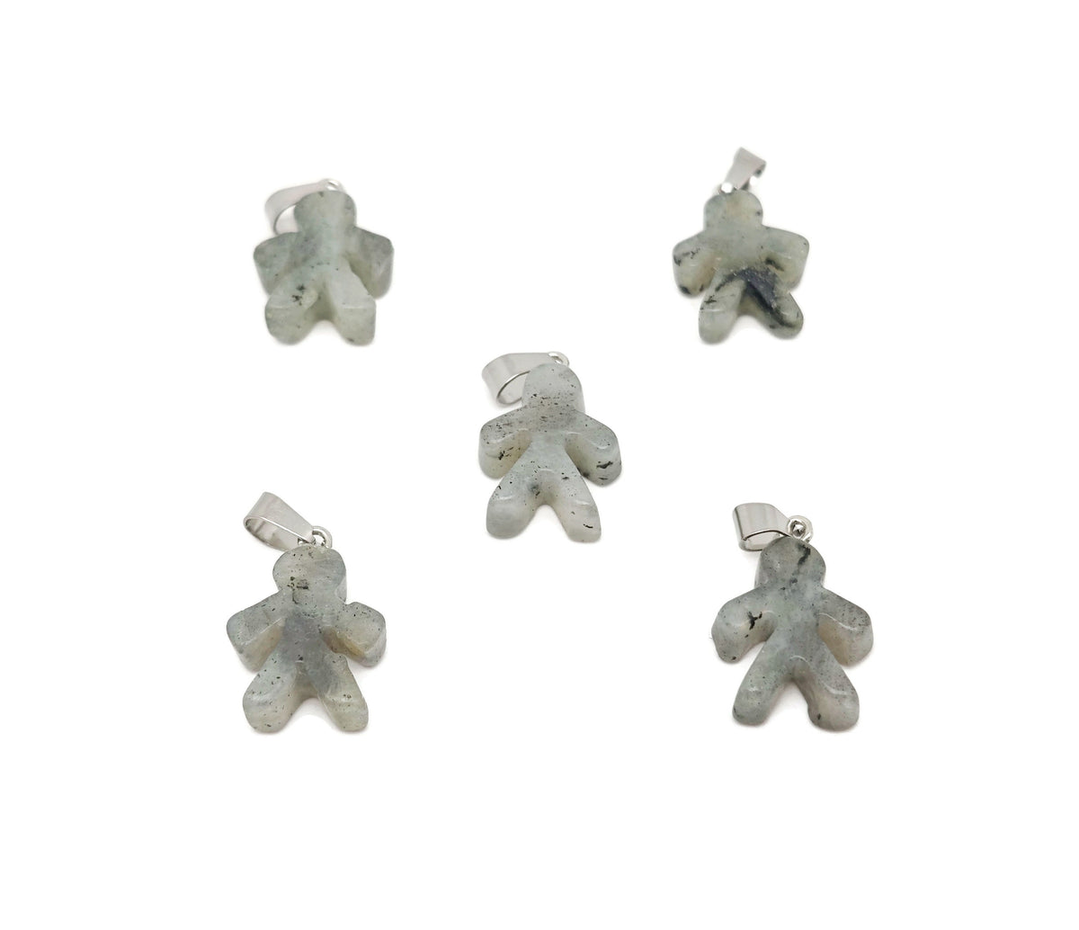 Labradorite gingerbread man crystal pendant from GemstoneGO featuring mineral specimen and intricate gemstone details.