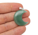 Aventurine moon gemstone pendant featuring a crescent moon design from GemstoneGO, with smooth green aventurine stone on a silver chain.