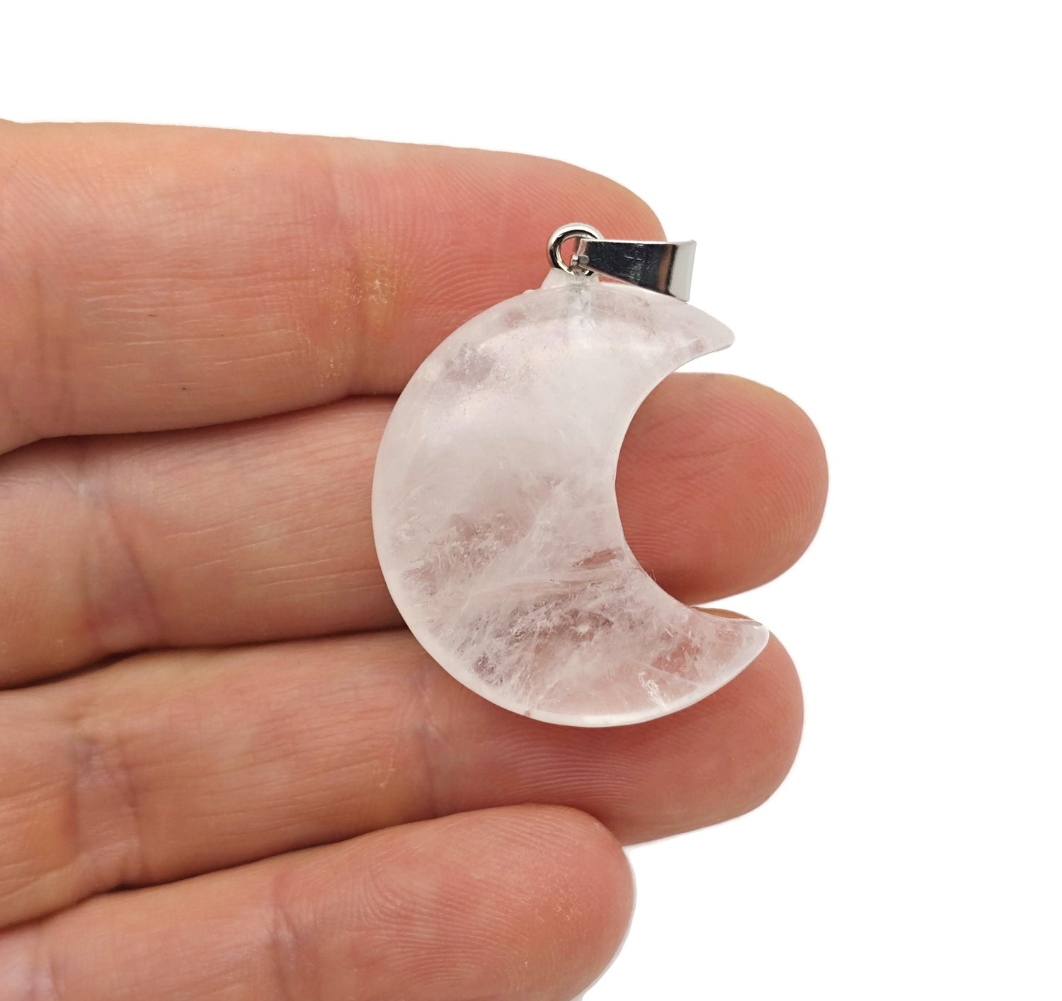 Clear Quartz Moon Gemstone Pendant - Crescent Moon - NC1552