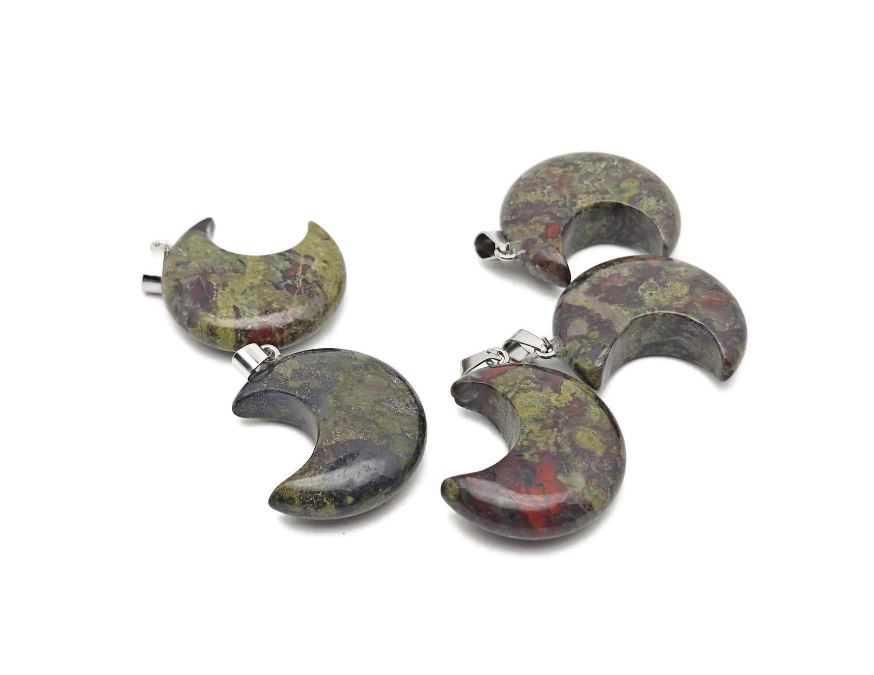 Dragon Blood Jasper moon gemstone pendant featuring a crescent moon design from GemstoneGO, showcasing rich red and brown hues.