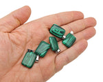 Rectangular synthetic malachite crystal pendant with vibrant green and black banding, featuring a polished gemstone pendant for jewelry.