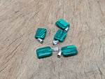 Rectangular synthetic malachite crystal pendant from GemstoneGO featuring vibrant green banding and polished gemstone surface.