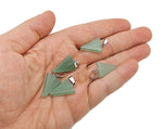A green aventurine triangle-shaped crystal pendant from GemstoneGO, showing the polished, faceted gemstone on a plain background.