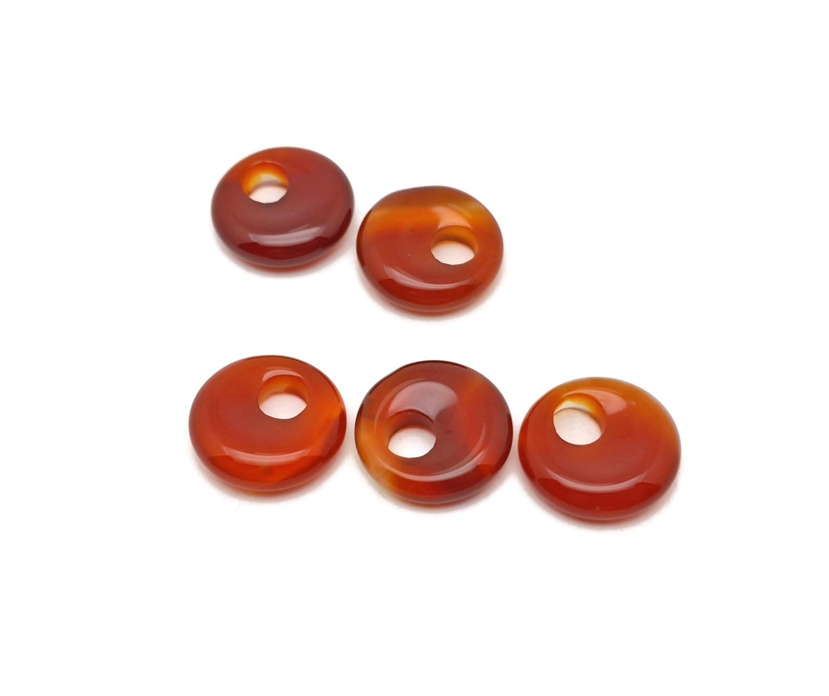 Round caramel-orange Carnelian crystal donut pendant, 18mm Pi Stone with polished surface, gemstone jewelry by GemstoneGO.