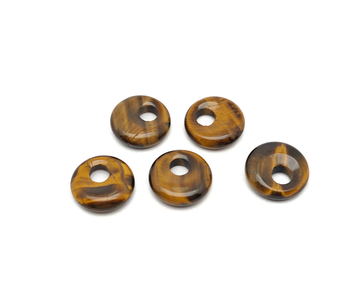 Polished Tiger Eye Crystal Donut pendant with natural golden-brown hues, 18mm size from GemstoneGO.