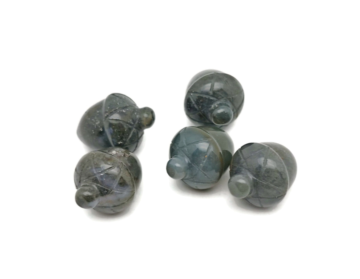 Crystal acorn gemstone ornament with carved details, used for Reiki healing and home decoration, 26mm size, mixed gemstones.