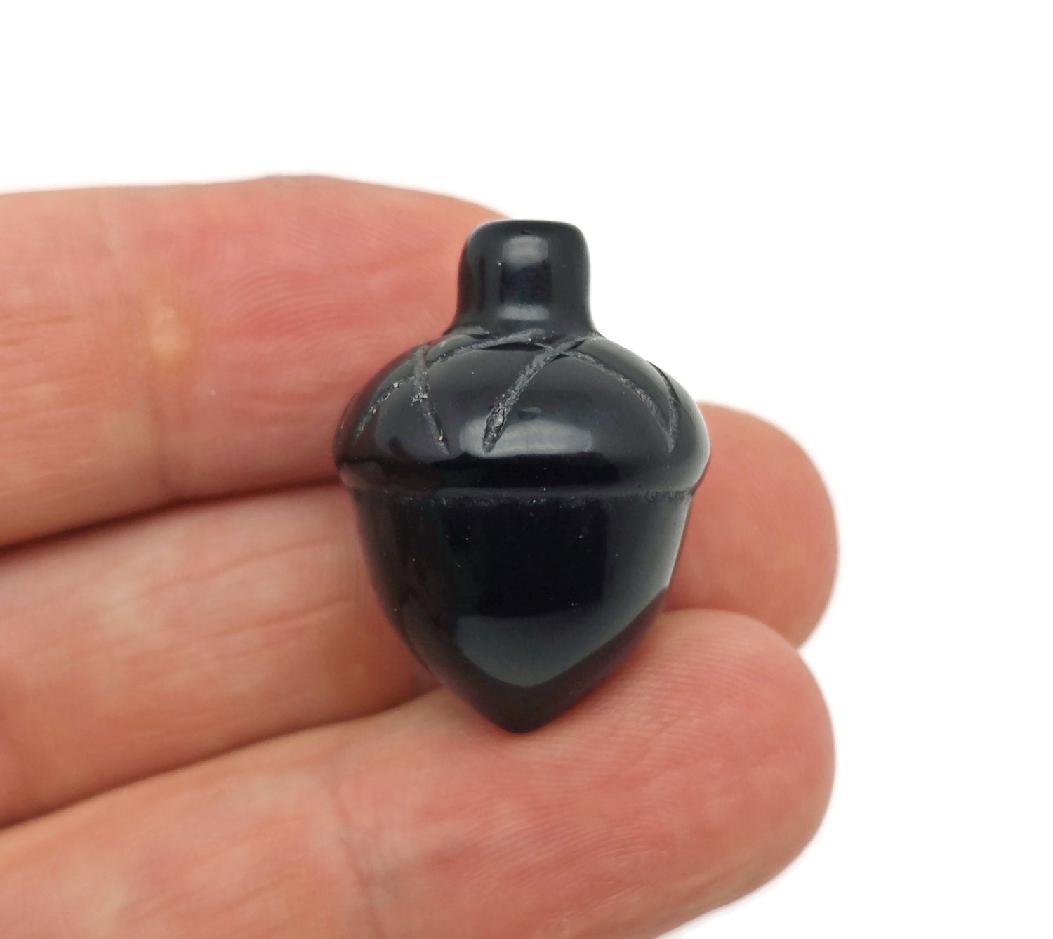 Bellota de Cristal de Obsidiana, Gema Tallada - Decoración de Cristal para el Hogar - 26mm - AC1004