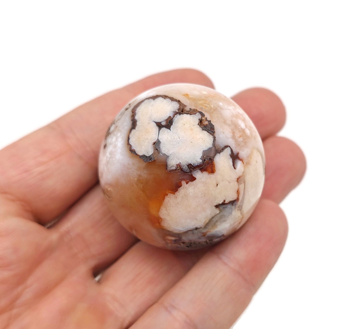 Pink Flower Agate Sphere Gemstone - Cherry Blossom - Crystal Ball - 40-45mm - BA1051
