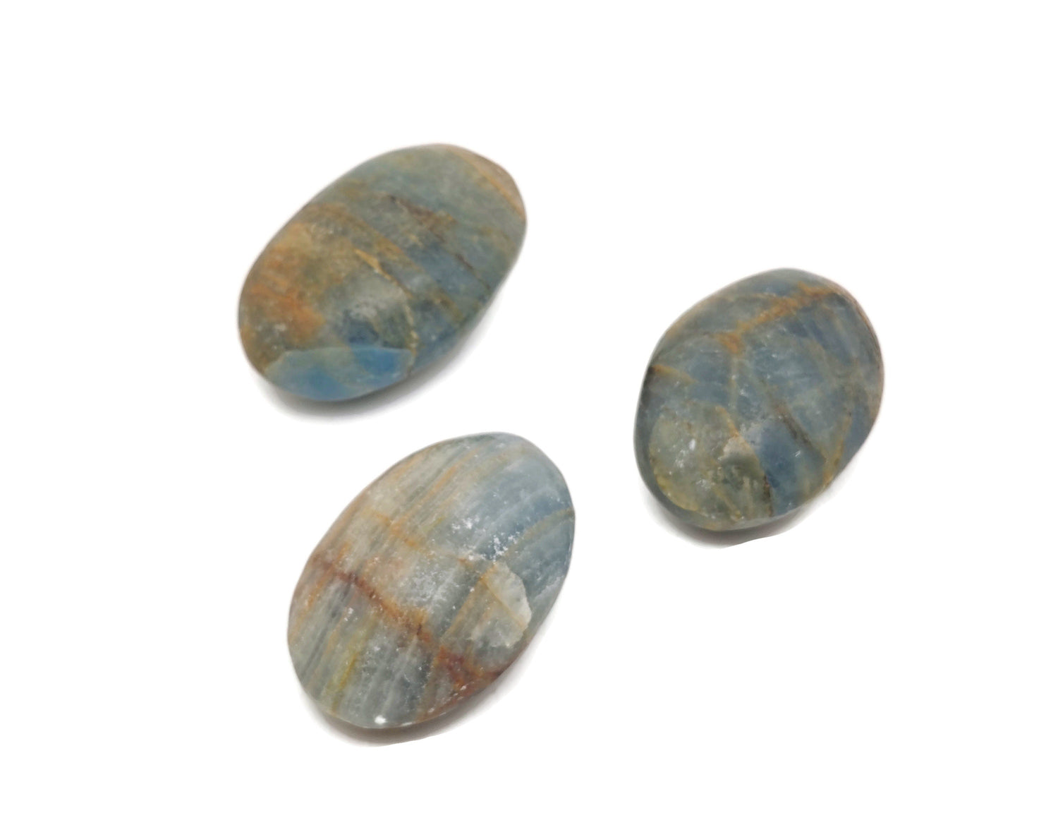 Blue onyx palm gemstone spa stone from GemstoneGO, smooth, polished gemstone used for relaxation and massage.