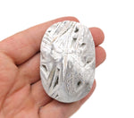 Mexican White Agate palm gemstone spa stone from GemstoneGO, smooth polished white agate with natural banding and rounded shape.
