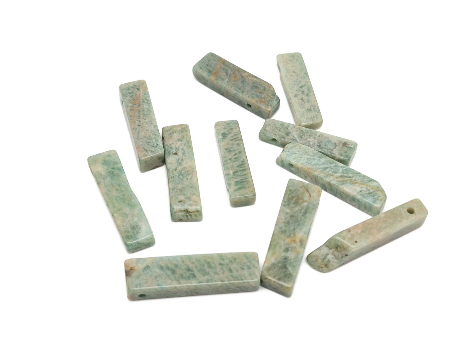 Amazonite drilled tumbled gemstone pendant with rectangular hole, ideal for jewelry making, by GemstoneGO.