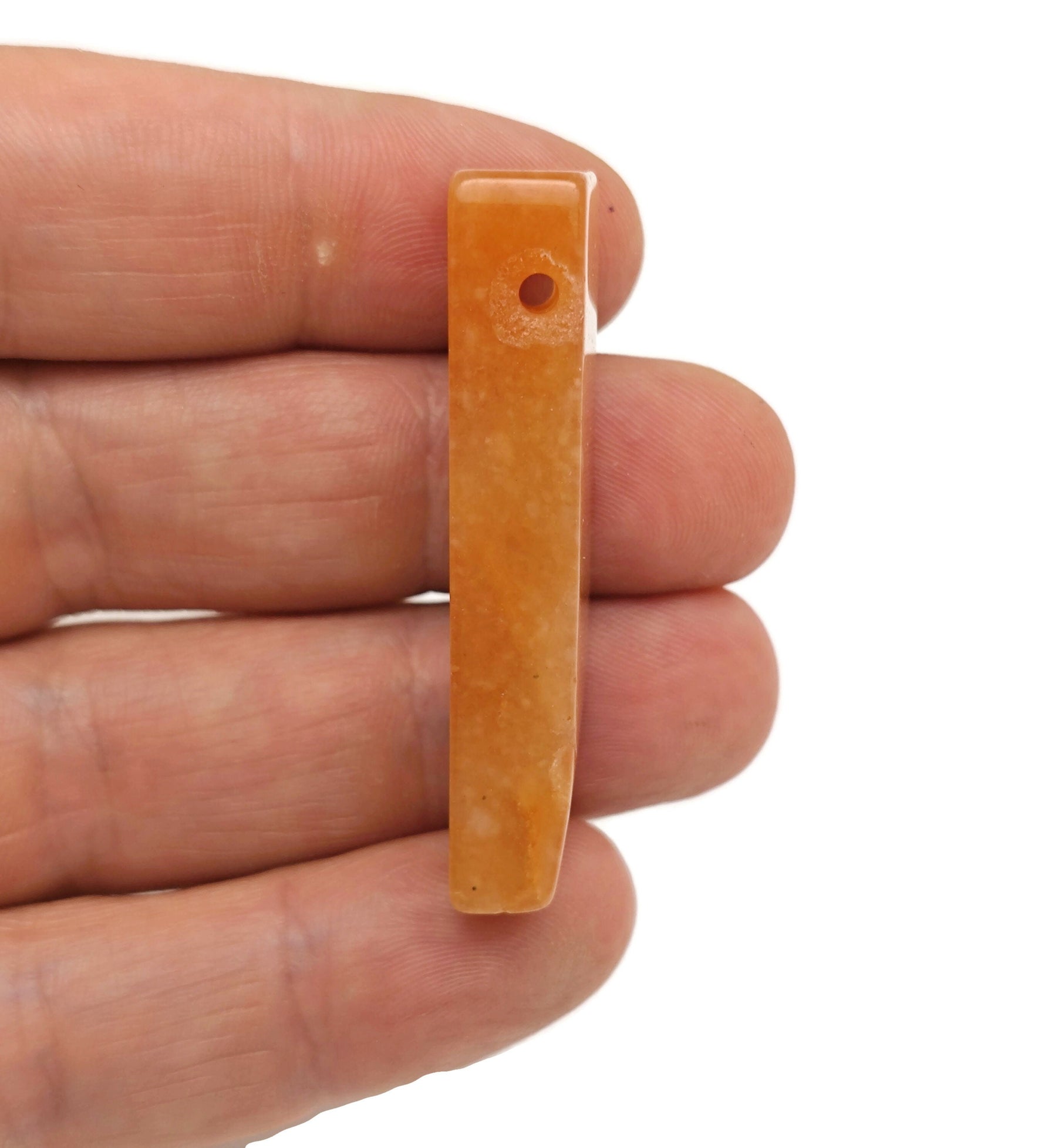 Orange aventurine drilled tumbled gemstone pendant from GemstoneGO, showcasing a smooth, polished orange stone with drilled hole for jewelry.