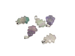 Mini fluorite pine tree gemstone pendant from GemstoneGO featuring vibrant green and purple crystals on a silver chain.