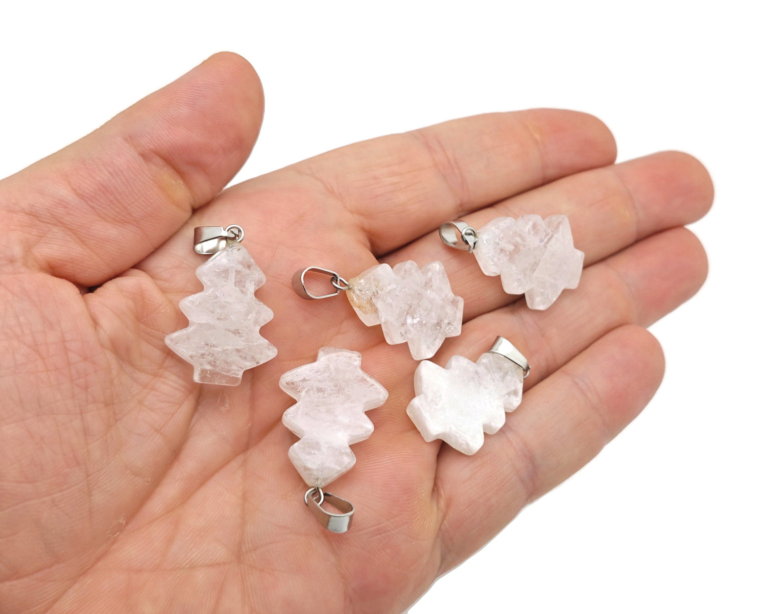 Clear Quartz Pine Tree Gemstone Pendant - Mini Crystal Pendant - NC1630