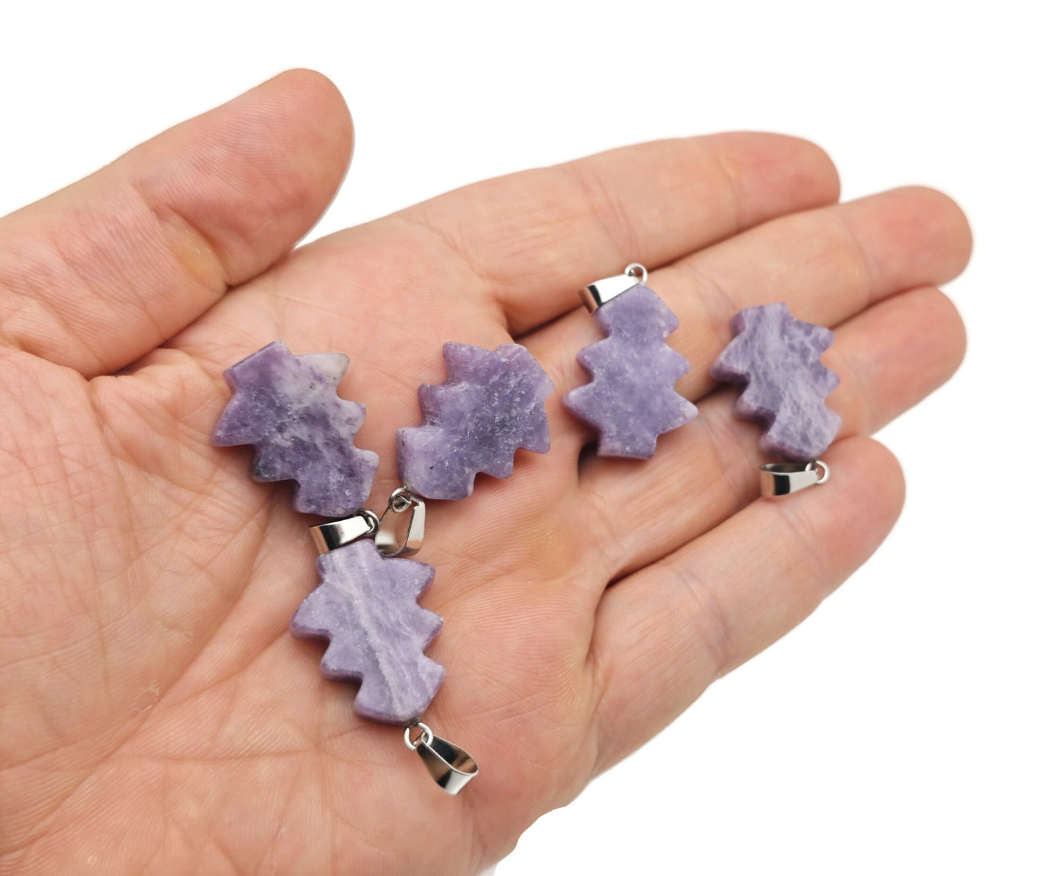Lepidolite Pine Tree Gemstone Pendant - Mini Crystal Pendant - NC1633