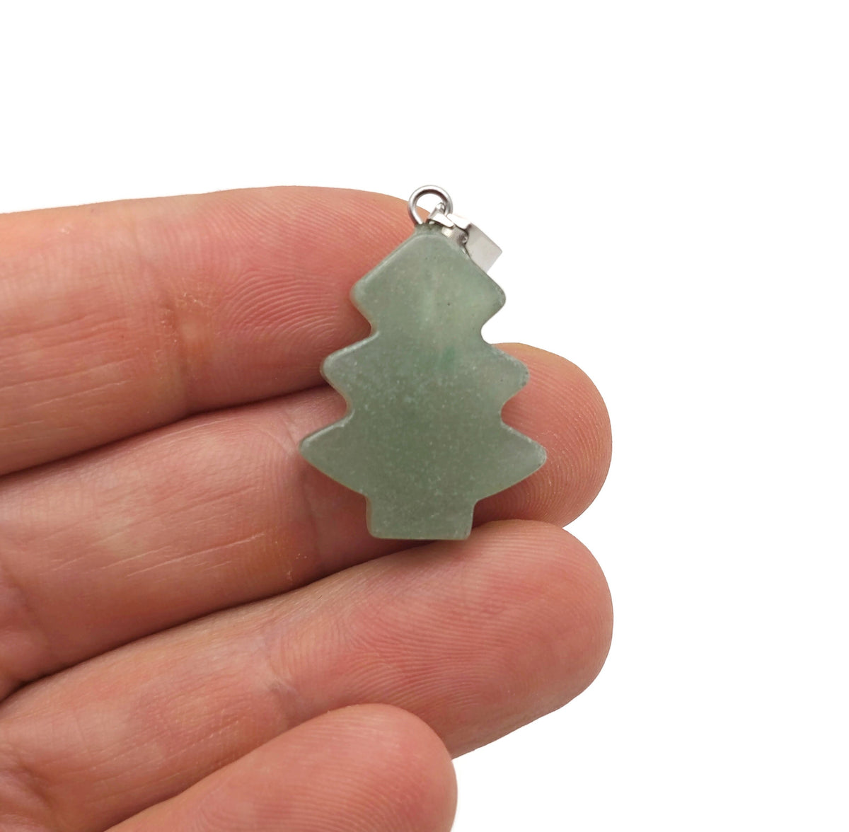 Mini aventurine pine tree gemstone pendant from GemstoneGO, featuring a detailed crystal pendant with green aventurine.