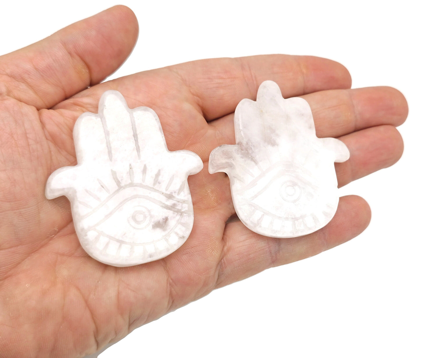 Clear Quartz Evil Eye Hand Gemstone Carving - EL1004