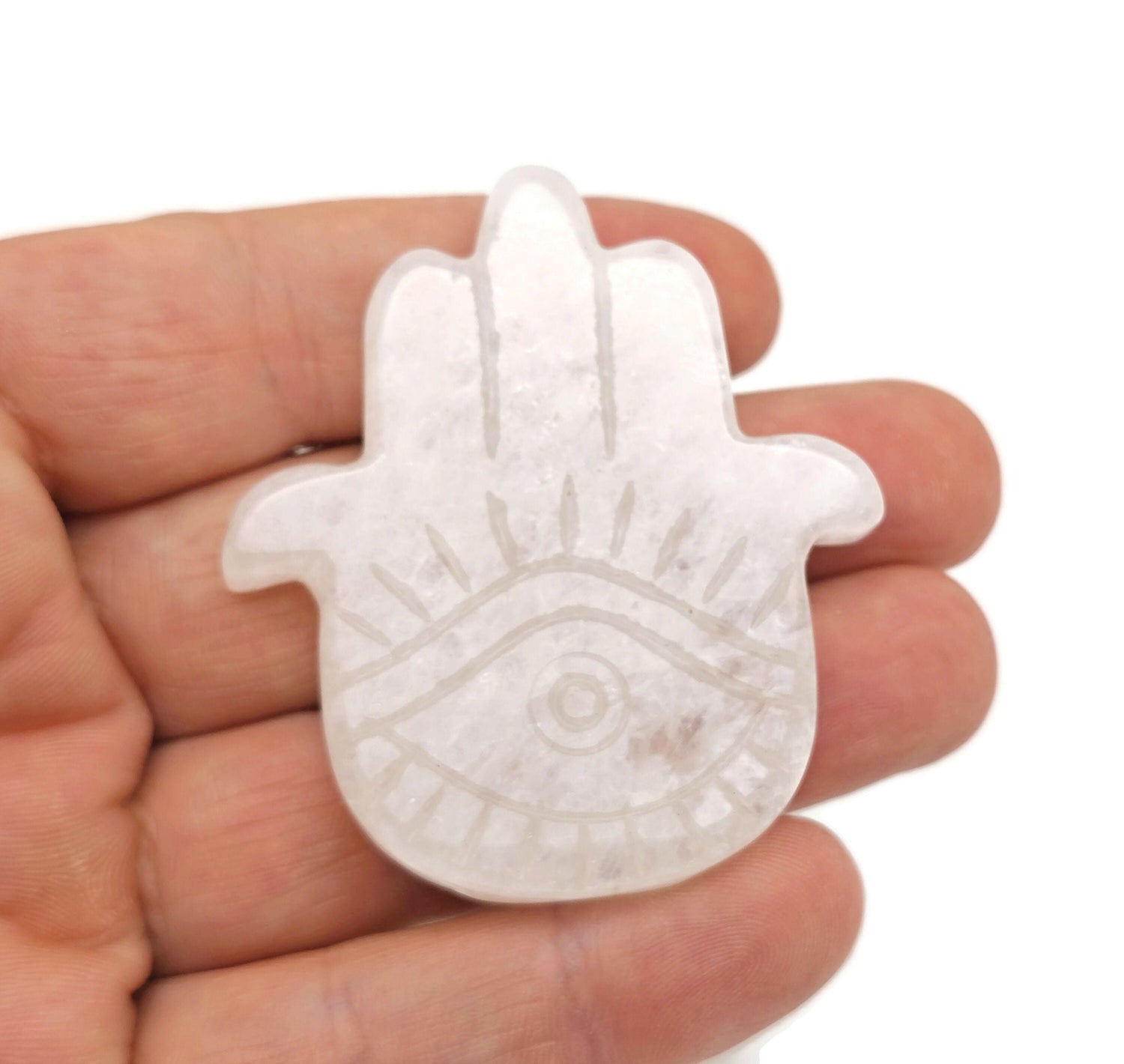 Clear Quartz Evil Eye Hand Gemstone Carving - EL1004