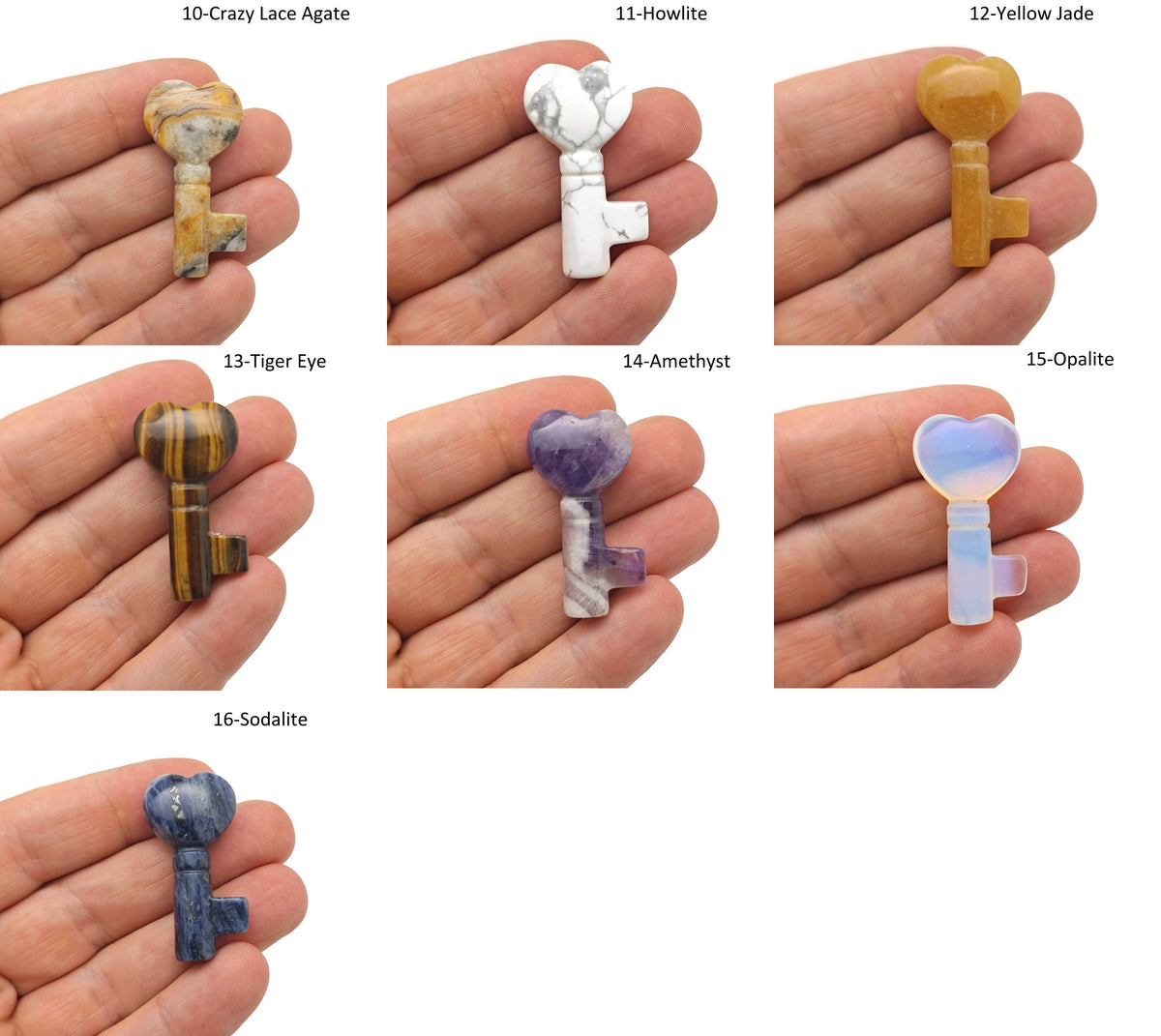 Colorful gemstone carving pocket crystal key with chakra symbols, 40mm, from GemstoneGO, perfect for meditation and energy healing.