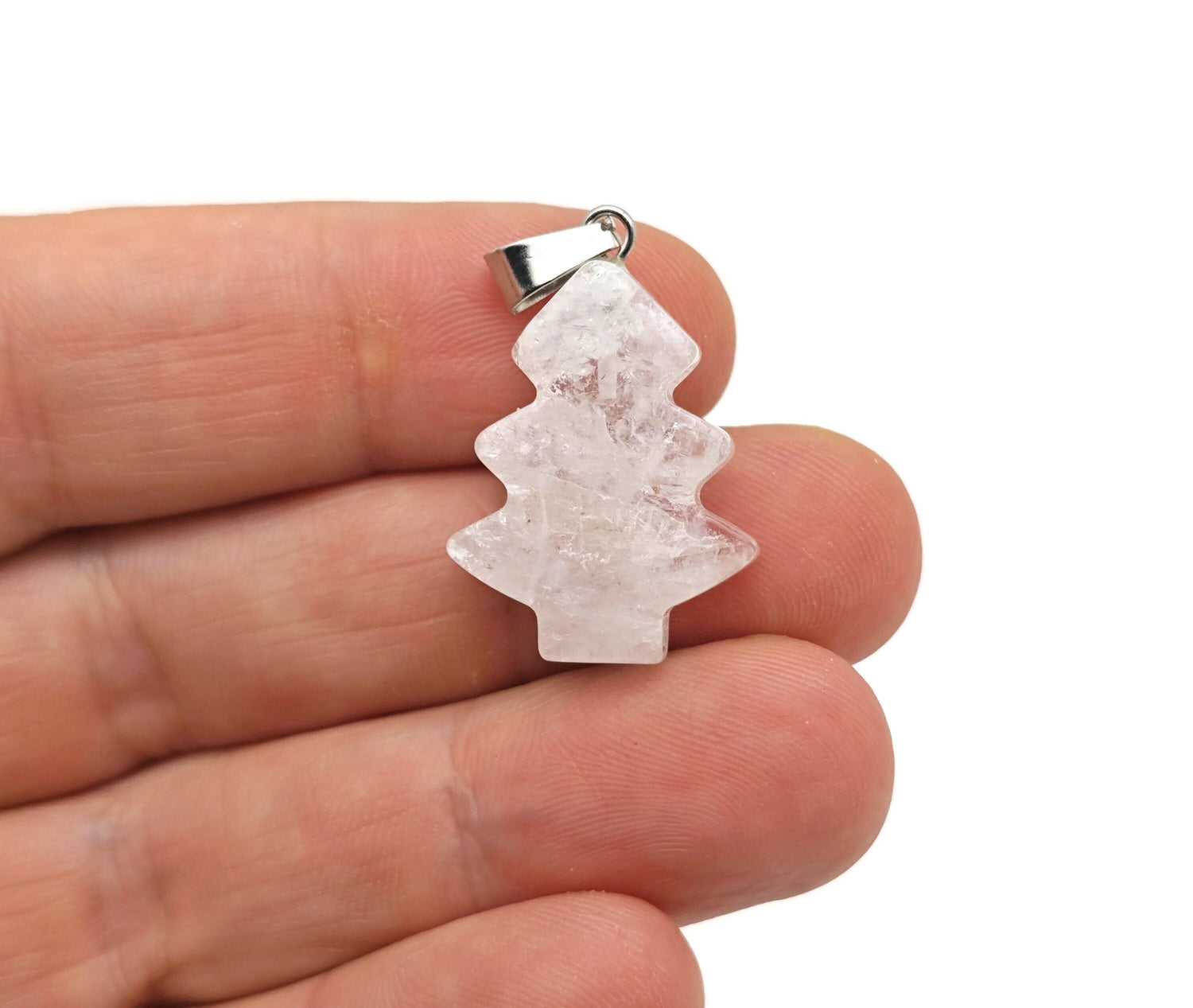 Clear Quartz Pine Tree Gemstone Pendant - Mini Crystal Pendant - NC1630