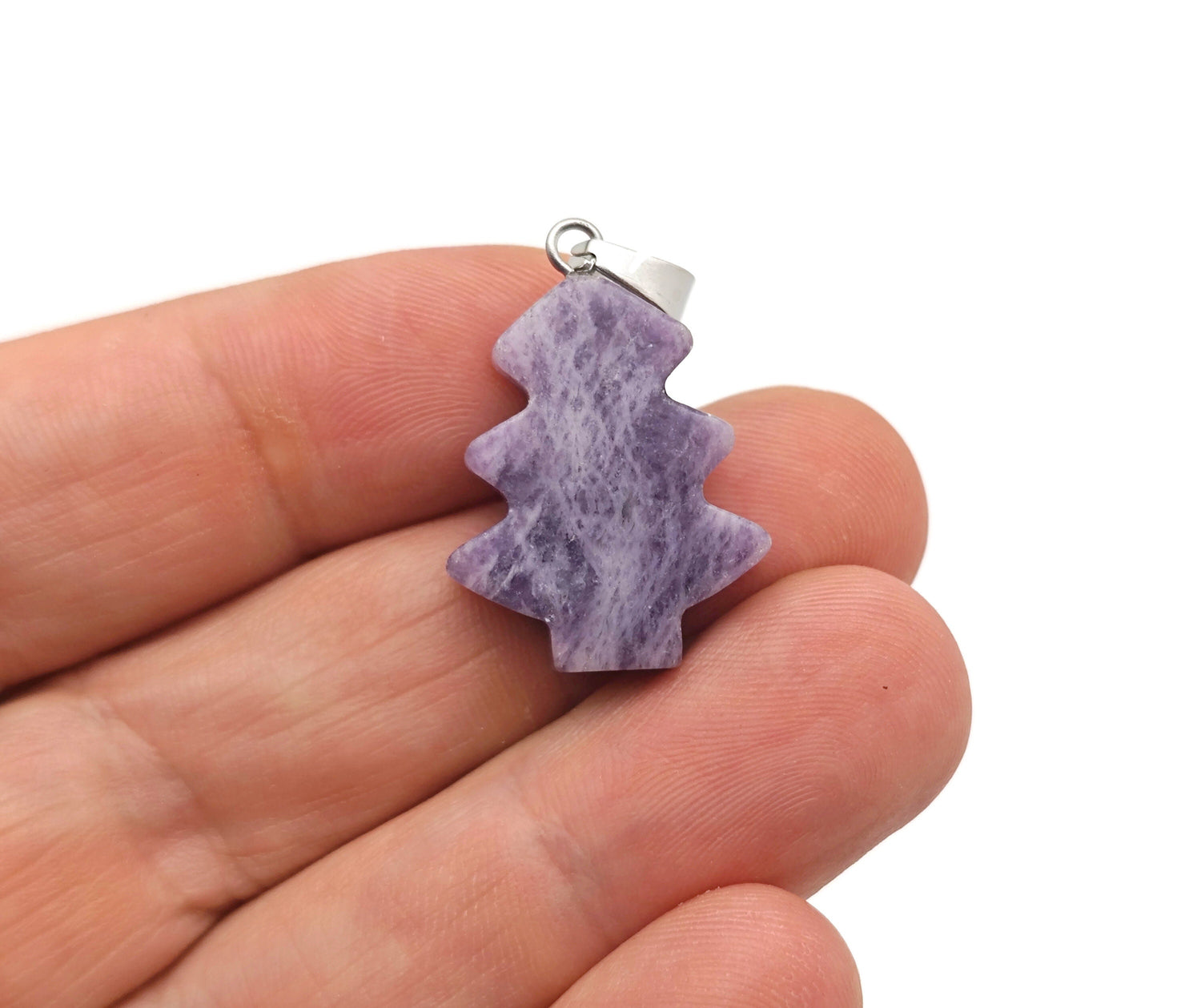 Lepidolite Pine Tree Gemstone Pendant - Mini Crystal Pendant - NC1633