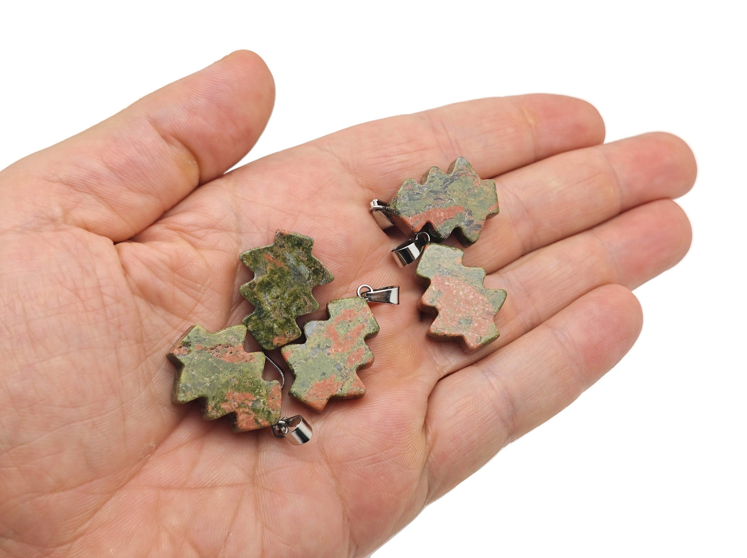 Colgante de gema de unakita con forma de pino - Mini colgante de cristal - NC1637