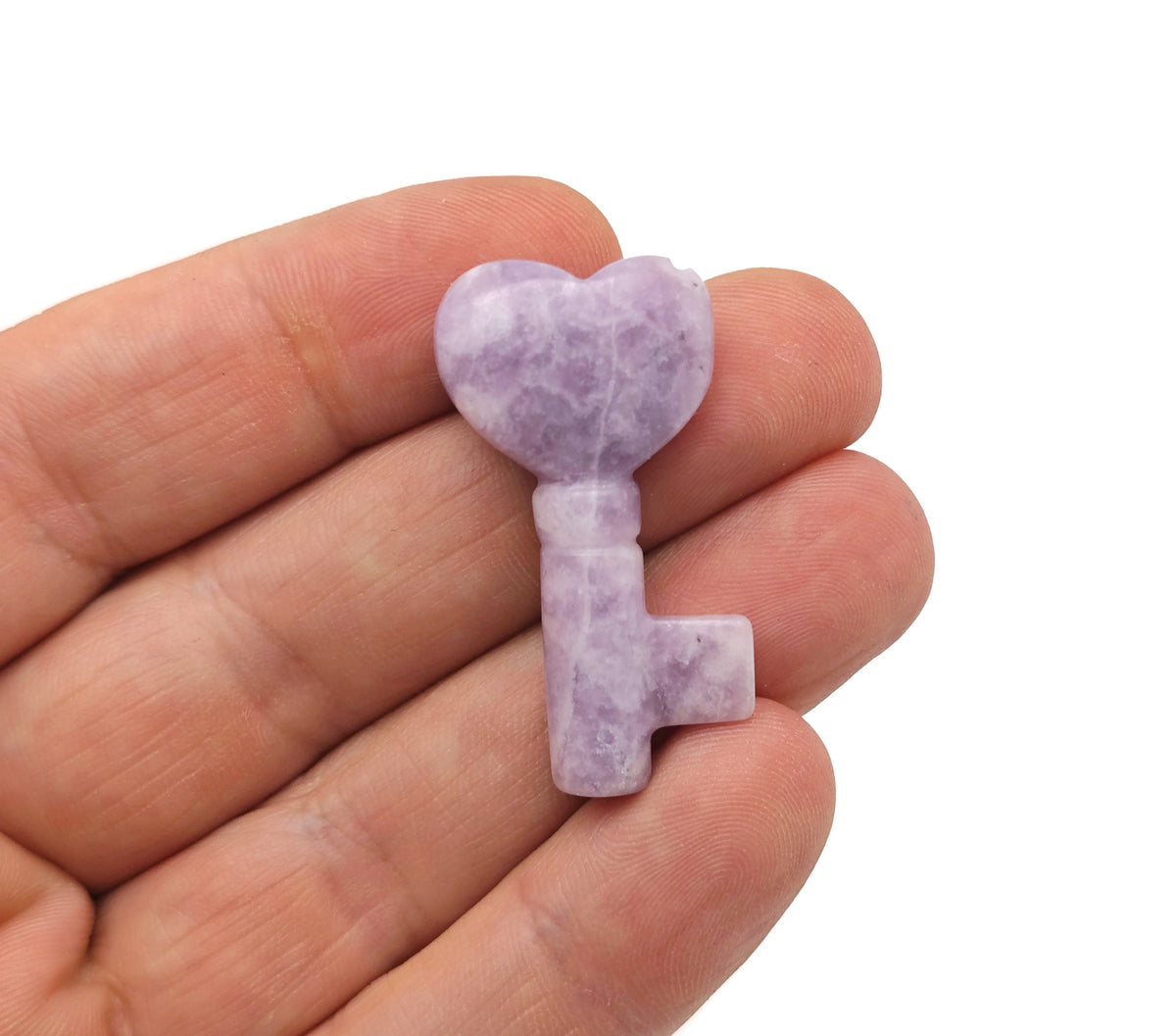 Lepidolite key gemstone carving, 40mm, by GemstoneGO, with purple and gray mineral details visible in the image.