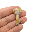 Crazy Lace Agate gemstone carving, 40mm key-shaped pendant by GemstoneGO, showcasing vibrant colorful lace patterns and polished surface.