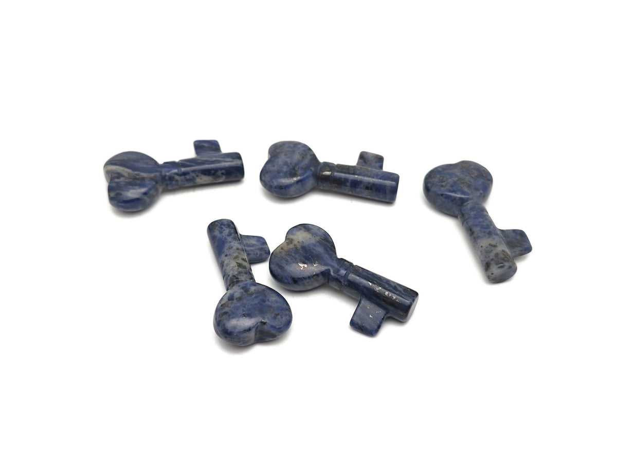 Sodalite key gemstone carving, 40mm, with deep blue and white natural patterns, crafted by GemstoneGO.