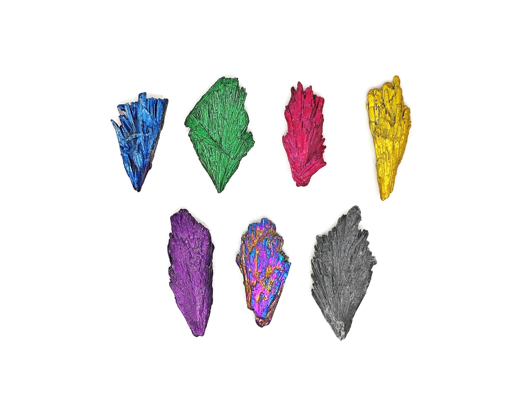 Aura Kyanite fan gemstone in various colors, raw crystal with fan shape, vibrant and natural stone from GemstoneGO.