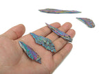 Aura Kyanite Fan gemstone from GemstoneGO, featuring vibrant raw kyanite crystals in various colors arranged as a fan shape.
